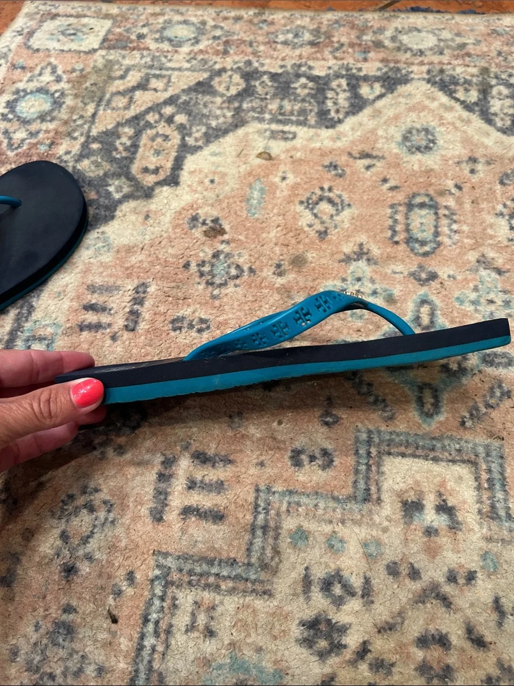 Tory Burch Teal Logo Thong Sandals